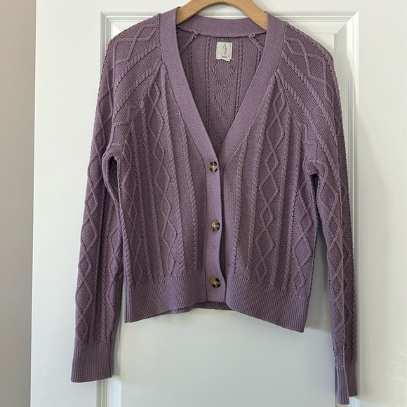 Joie V-Neck Cable Knit Cardigan Sweater in Lavender Lilac Orchid w MEASUREMENTS - Picture 1 of 6